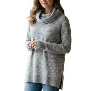 Cupio Woman Plus Size 1X Heather Grey Cowl Neck Tunic Sweater Cozy Space Dye NWT